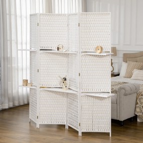 HOMCOM Separator de cameră 4 panouri 2 rafturi pliabile alb paie | Aosom Romania