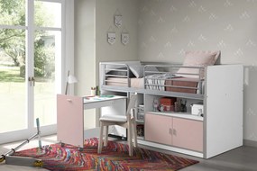 Pat Supraetajat cu Birou Extensibil și Spații de Depozitare, Roz Deschis (Metal și PAL) – Bonny – Vipack
