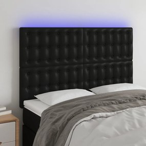 3122514 vidaXL Tăblie de pat cu LED, negru, 144x5x118/128 cm, piele ecologică