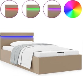vidaXL Cadru pat hidraulic LED cappuccino 90x200 cm piele ecologică