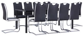 vidaXL Set mobilier de bucătărie, 11 piese, negru, piele ecologică