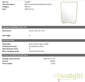 Oglinda design Lux cu rama din alama, Vivienne 59x76,5cm 111587 HZ