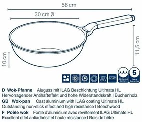 Tigaie wok Kela VITANA, aluminiu turnat, gri, 30cm