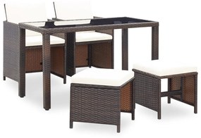 42525 vidaXL Set mobilier de exterior cu perne, 5 piese, maro, poliratan