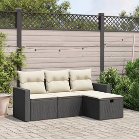 3263442 vidaXL Set mobilier de grădină cu perne, 4 piese, negru, poliratan