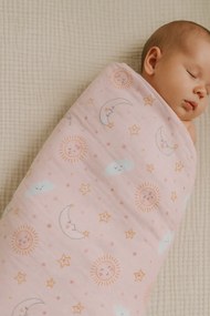 Set 2 scutece finet 100% bumbac pentru bebelusi ,   70A 80 cm ,   Happy Skies Rose   Moon  Stars