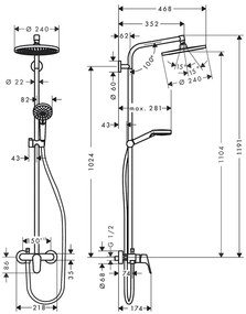 Set de dus, Hansgrohe, Crometta S 240 1 jet, cu baterie de dus, crom