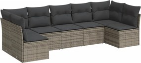 vidaXL Set canapele de grădină, 7 piese, cu perne, gri, poliratan