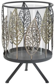 Decoratiune cu suport pentru lumanare neagra/aurie din metal, ∅ 15 cm, Leaf Mauro Ferretti