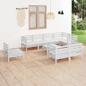 3082940 vidaXL Set mobilier de grădină, 9 piese, alb, lemn masiv de pin