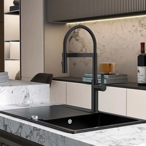 Baterie bucatarie cu pipa flexibila Inter Ceramic finisaj negru mat cu 2 functii