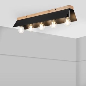 Plafonieră ESME 5xE27/15W/230V negru/stejar