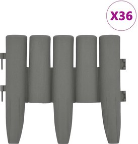 vidaXL Borduri de gazon, 36 buc., gri, 10 m, PP