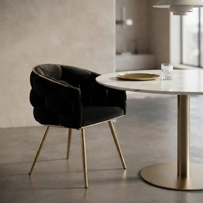 Scaun living negru din catifea cu picioare aurii BUC 251