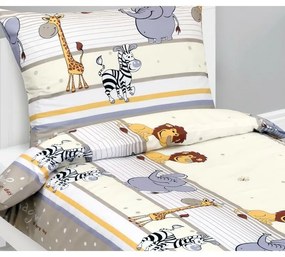 Lenjerie de pat din bumbac pentru copii BellatexJunior Safari bej, 140 x 200, 70 x 90 cm
