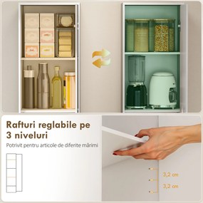 HOMCOM Dulap de Bucătărie Înalt Slim 180 cm, Mobilier cu 5 Rafturi și Ușă Soft Close, Anti-Răsturnare, Rafturi Reglabile, Mobilier Modern pentru Bucătărie, Alb | Aosom Romania