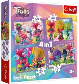 Puzzle Trefl Trolli 3 Aventură colorată, 4în1 (35, 48, 54, 70 bucăți)