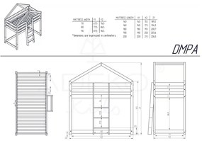 Pat supraetajat din lemn de pin, în formă de căsuță Adeko Mila DMPA, 80 x 200 cm
