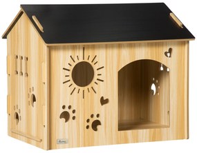 PawHut Hundehütte, cu deschideri pentru ventilare, rezistent la intemperii, din material lemnos, Negru+Culoare lemn, 69 x 50 x 58,5 cm | Aosom Romania