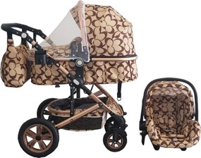 Carucior nou nascuti 3 in 1 Baby Care™ PRO 530 ,Cu geanta bebe, Cadru Aluminiu Gold, Amortizoare, Roti din cauciuc plin AVE, Landou, Scoica auto,