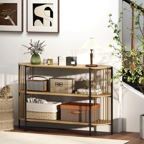 HOMCOM Blat de Consolă cu Coardă de Hârtie Împletită Manual Cadru de Oțel Stil Bohemian 124x43,5x80 cm Natural | Aosom Romania