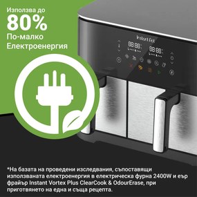 Friteuza dubla cu aer cald 8in1 Instant Pot Vortex DUAL SPLIT, 2600 W, 11 l, 205 °C, EvenCrisp, Gatit sincronizat, Comanda tactila, Negru/Inox
