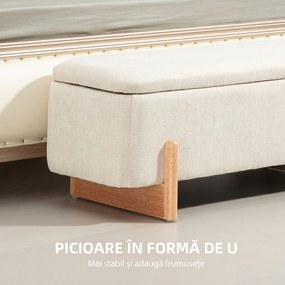 HOMCOM Banchetă cu Depozitare 111x44x44,5 cm, Șezut Tapițat, Material cu Efect de In, Picioare din Lemn, 150 kg, Crem | Aosom Romania