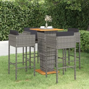 3094801 vidaXL Set mobilier bar de grădină cu perne, 5 piese, gri, poliratan