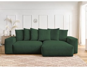 Colțar verde extensibil/cu spațiu de depozitare cu tapițerie din catifea reiată Voltaire – Bobochic Paris