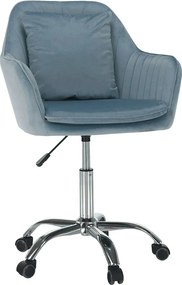 Scaun birou KLIAN, albastru deschis/crom, metal/stofa catifelata, 59x6