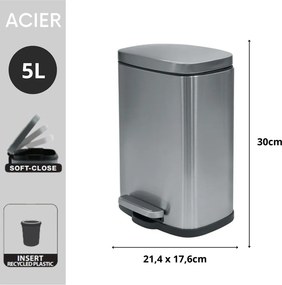 Coș de gunoi argintiu mat cu pedală din oțel 5 l Akira – Spirella