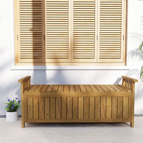 Outsunny Banca de grădină pentru 2 persoane din lemn, cu depozitare de 186L, banca de exterior cu brațe, 128,5 x 56 x 53,5 cm, maro | Aosom Romania