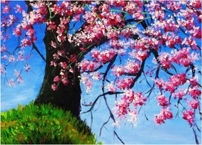 Tablou pe sticlă - Cireș înflorit - pictură (70x50 cm)