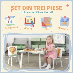 AIYAPLAY Set de Masă și Scaune pentru Copii, 3 Piese, Masă cu 2 Scaune pentru Dormitor, Grădiniță, Sală de Jocuri, Verde | Aosom Romania