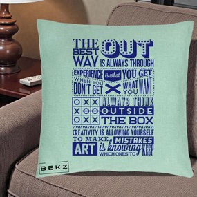 Perna Decorativa Citate Creativitate Albastru, 40x40 cm, Verde Menta, Husa Detasabila, Perna Inclusa, BEKZ®