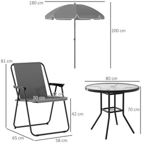 Outsunny Set de Mobilier de Grădină din 6 Piese cu Umbrelă de Soare,  Masă și Scaune Pliante, Ф80x70 cm, Gri | Aosom Romania