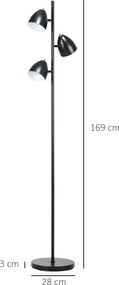 HOMCOM Lampadar de salon design industrial 3 abajururi reglabile din otel 38 x 28 x 169 cm negru | Aosom Romania
