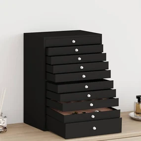 vidaXL Cutie de bijuterii 10 straturi cu suport pentru ceasuri negru