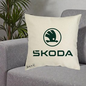 Perna Personalizata cu emblema Skoda, 40x40 cm, Ecru, Husa Detasabila, Perna Inclusa, BEKZ®