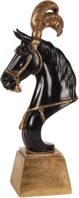 Statuetă decorativă din polirășină, negru și auriu, cap de cal, finisaj mat, 36,5 x 14 x 10,5 cm, „Mustang”