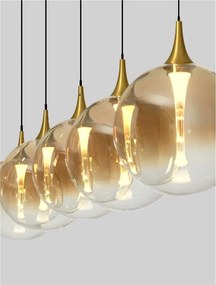 Lustra moderna cu 5 pendule LED, Metal, Sticla, Champaign, ORENDA