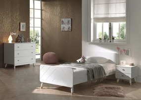 Set Pat Single, Noptieră și Comodă BILLY pentru Copii, 3 Piese, 90x200 cm, Alb Satinat (Pin Masiv și MDF) – Billy – Vipack