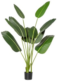 HOMCOM Planta Artificială Bananieră de 160 cm cu Ghiveci și 10 Frunze Realiste Plantă Tropicală Sintetică pentru Decorare în Interior și Exterior Birou Acasă Verde | Aosom Romania