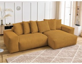 Colțar galben muștar extensibil/cu spațiu de depozitare cu tapițerie din catifea reiată Voltaire – Bobochic Paris