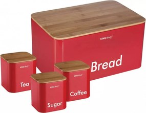 Set de cutii pentru pâine cu recipiente Kinghoff KH 1085, 4 buc., email, bambus/oțel, roșu