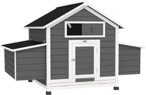 PawHut Coteț din Lemn pentru Exterior cu 2 Cuiburi de Ouă, Adăpost pentru Găini cu Tavă Detașabilă și Acoperiș din Asfalt, pentru 2-4 Găini, Gri | Aosom Romania