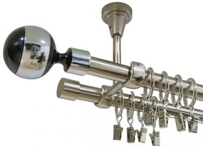 Galerie dubla kula negru prindere tavan 19 mm inox (Alege marime: 200 cm)