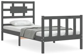 3192523 vidaXL Cadru de pat cu tăblie single, gri, lemn masiv