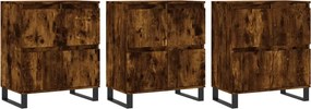 vidaXL Servantă, 3 buc., stejar fumuriu, lemn prelucrat