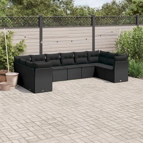 3250034 vidaXL Set canapele de grădină cu perne, 10 piese, negru, poliratan